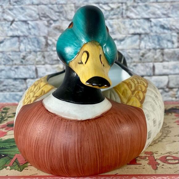 Vintage 80s FTD Ceramic Mallard Duck Planter Hand Painted Duck Decor - Picture 4 of 7